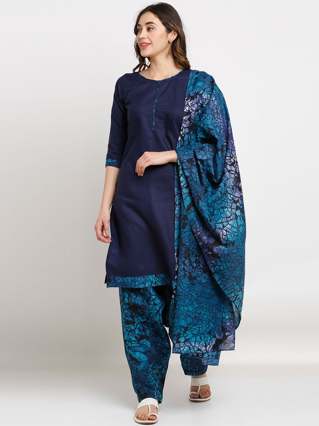 Rajnandini Women Blue Abstract Kurta with Patiala & Dupatta