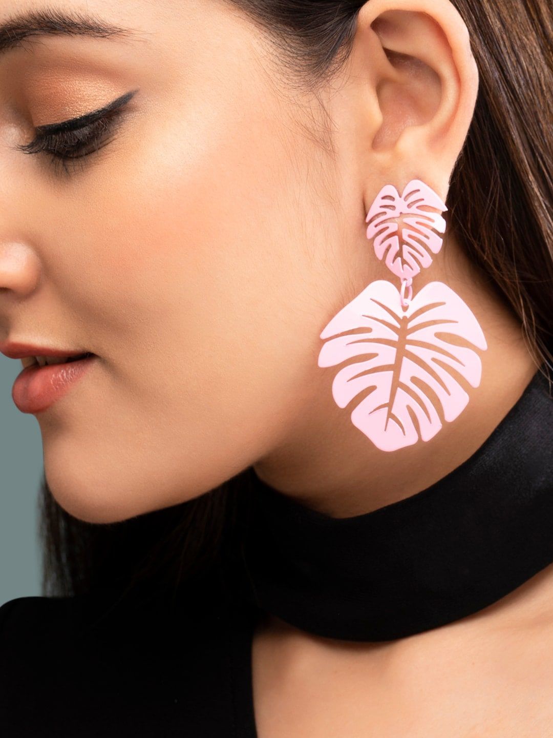 TOKYO TALKIES X rubans FASHION ACCESSORIES Pink Leaf Shaped Drop Earrings Price in India