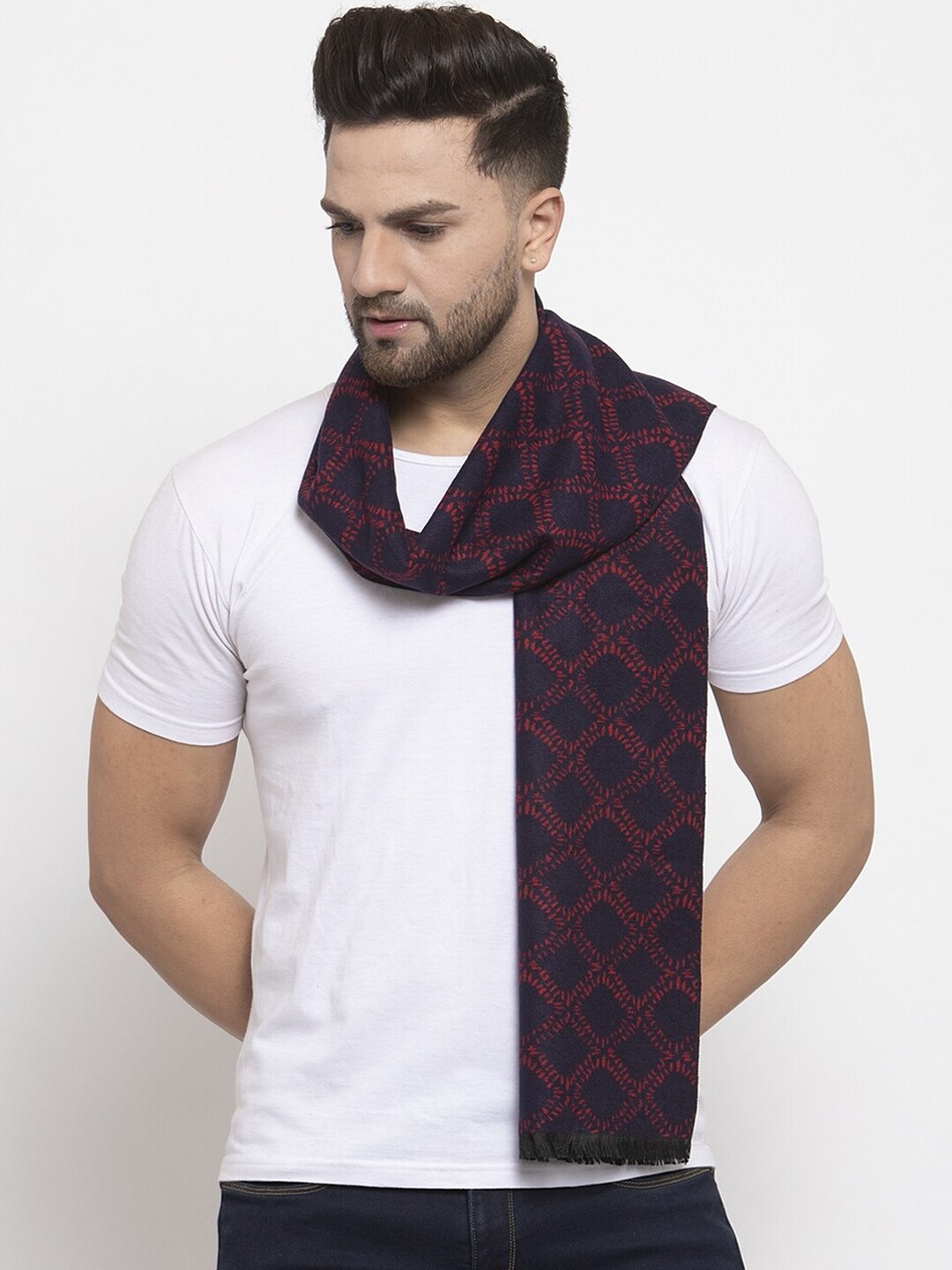 MAXENCE Men Blue and Grey Geometric Printed Muffler Price in India
