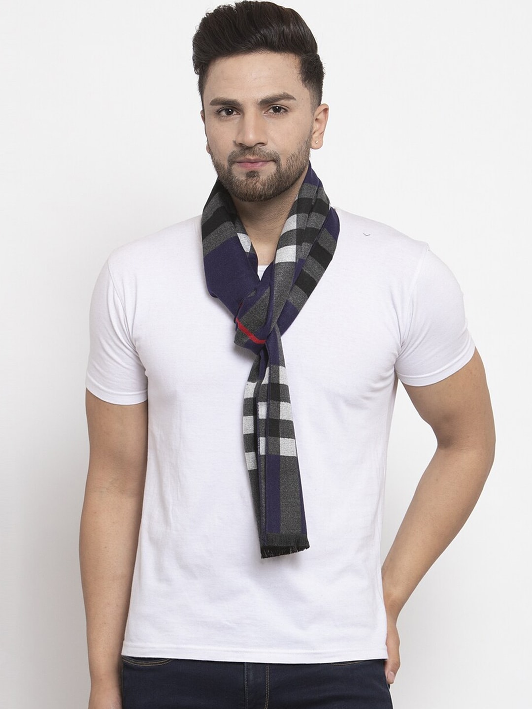 MAXENCE Men Blue and Grey Geometric Muffler Price in India