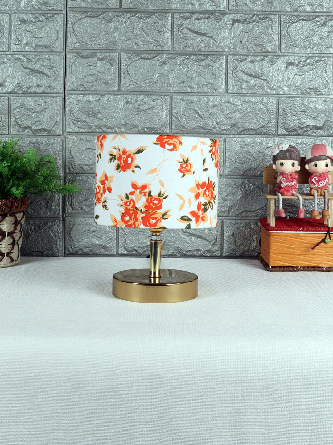 Devansh White & Orange Floral Printed Contemporary Table Lamp Price in India