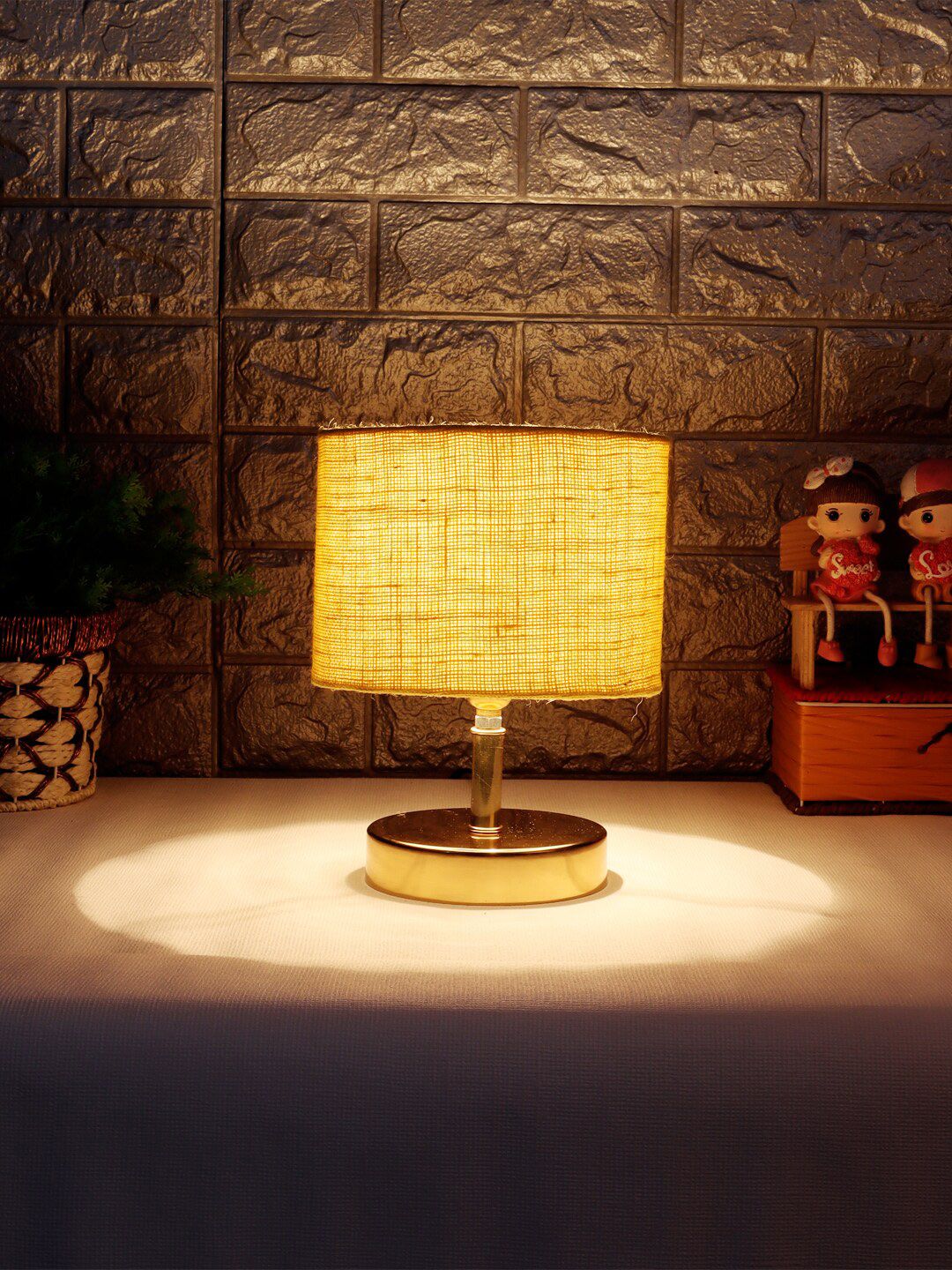 Devansh Yellow Metal Table Lamp with Jute Shade Price in India