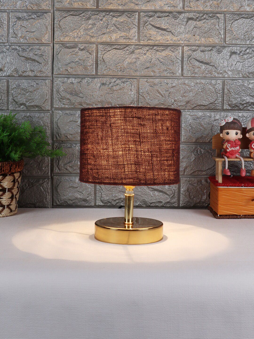 Devansh Brown Metal Table Lamp with Jute Shade Price in India