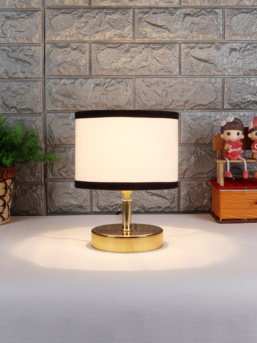 Devansh White & Black Solid Cylindrical Table Lamp Price in India