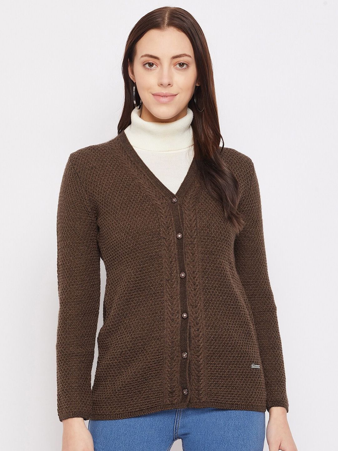 Duke Women Brown Self Design Cardigan Price in India