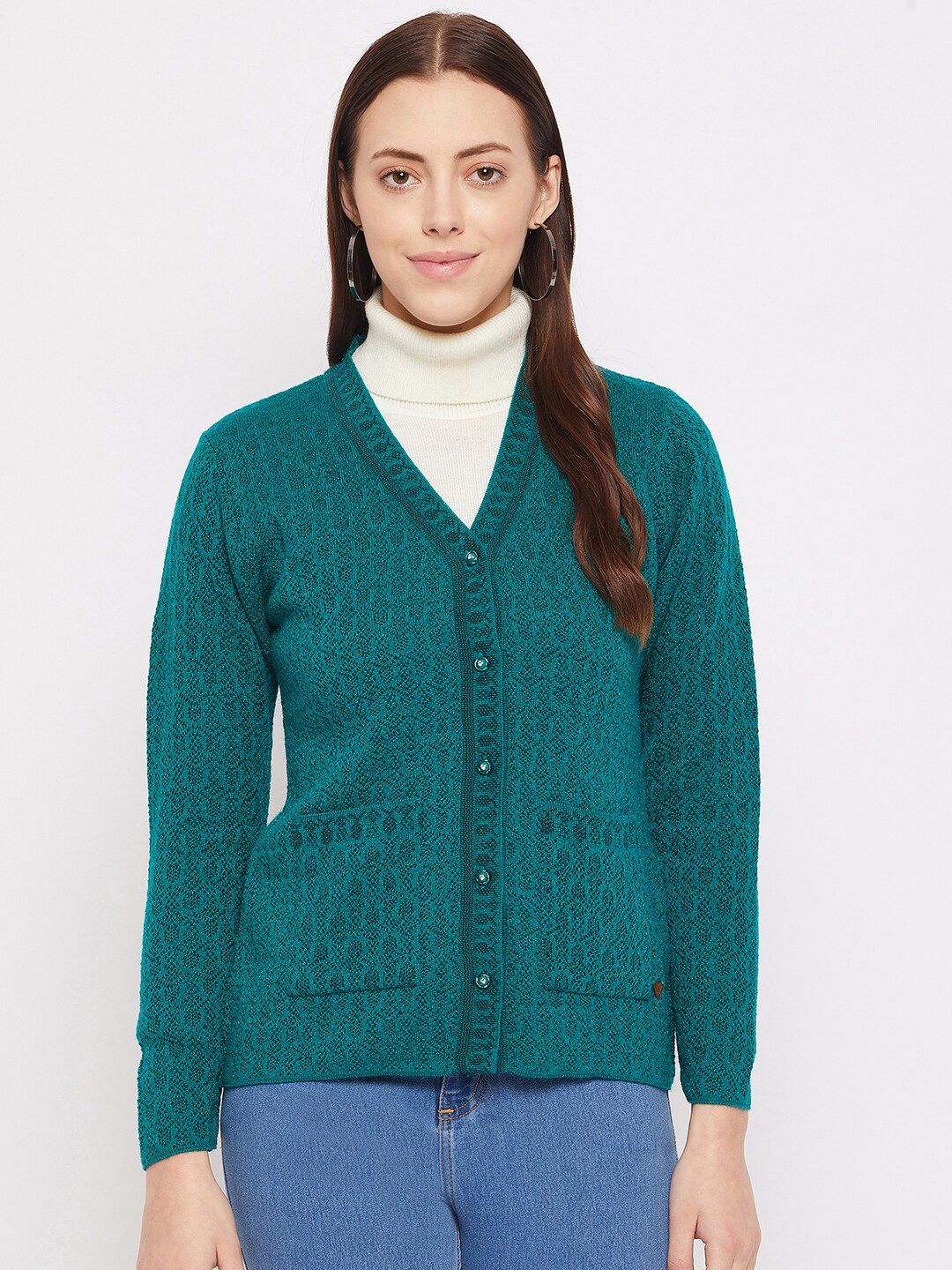 Duke Women Green Self Designed Cardigan Price in India