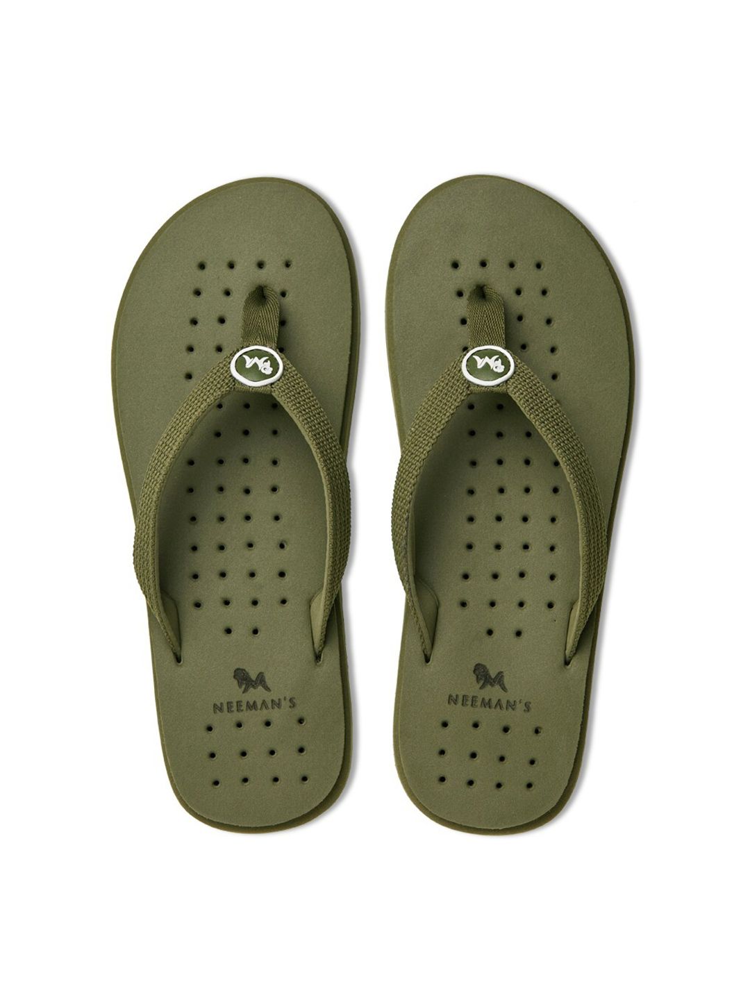 NEEMANS Women Olive Green Rubber Thong Flip-Flops