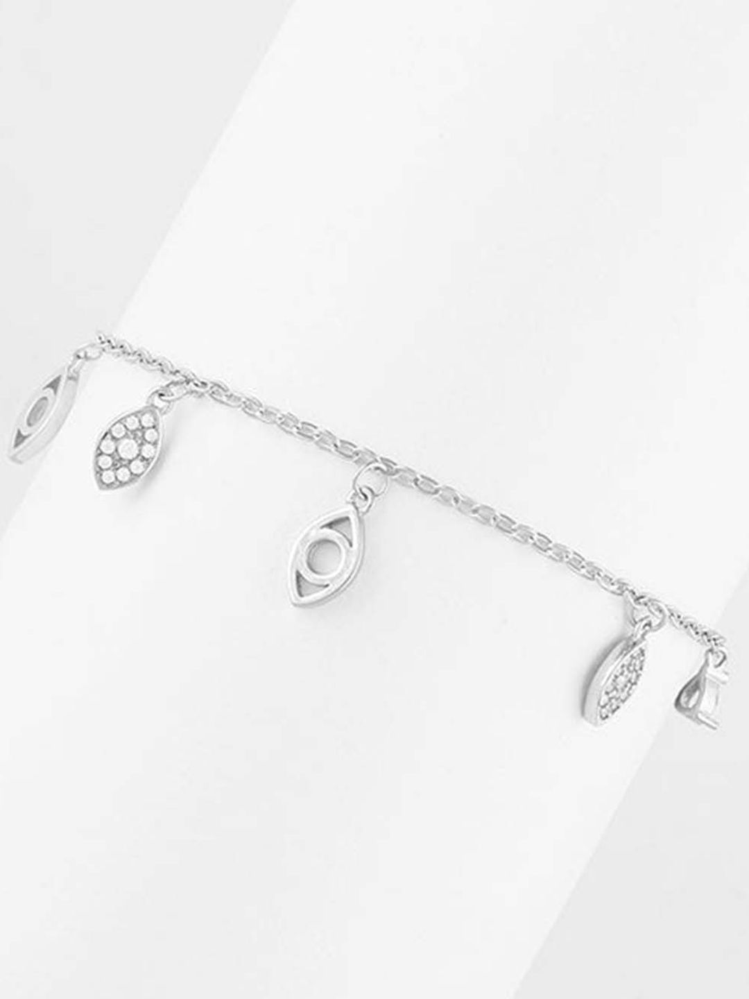 GIVA Women Silver-Toned Sterling Silver Cubic Zirconia Silver-Plated Link Bracelet Price in India