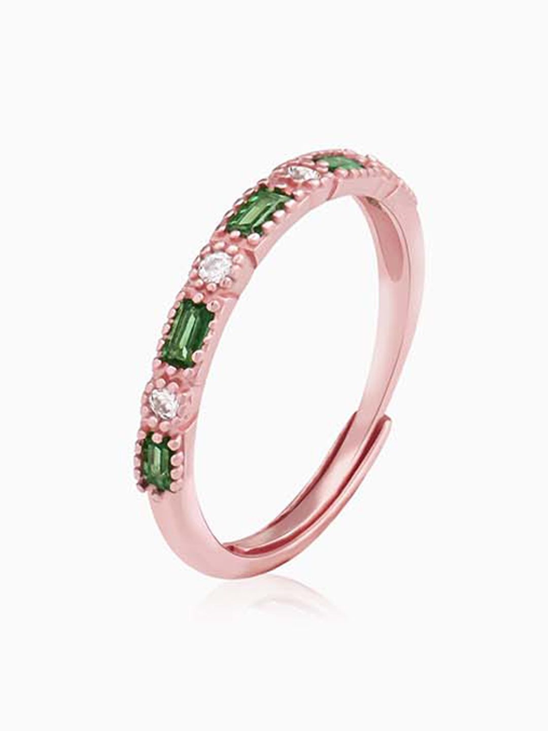 GIVA Women Rose Gold-Plated White & Green CZ-Studded Adjustable Finger Ring Price in India