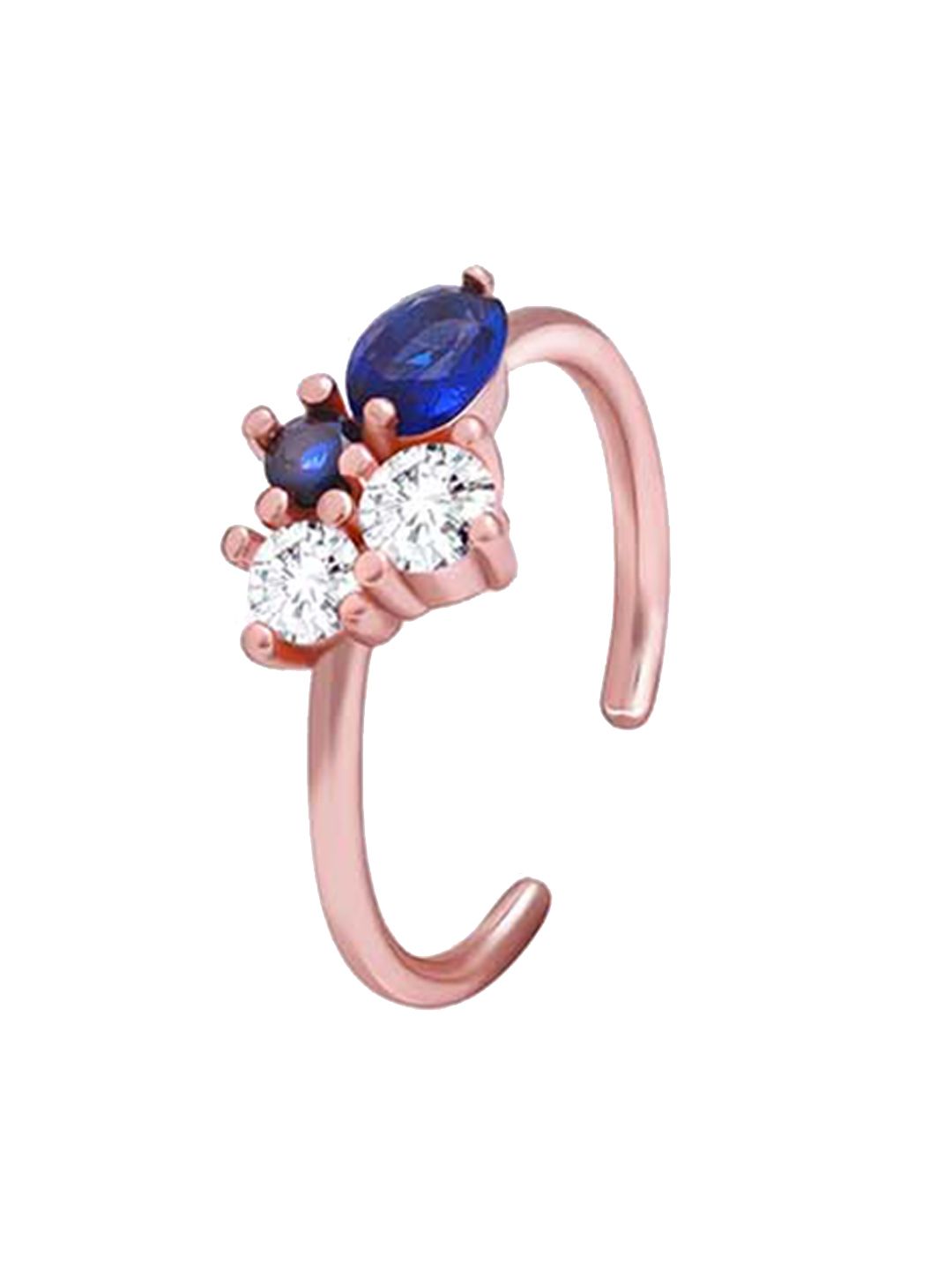 GIVA Rose Gold-Plated Blue & White Studded Adjustable Finger Ring Price in India