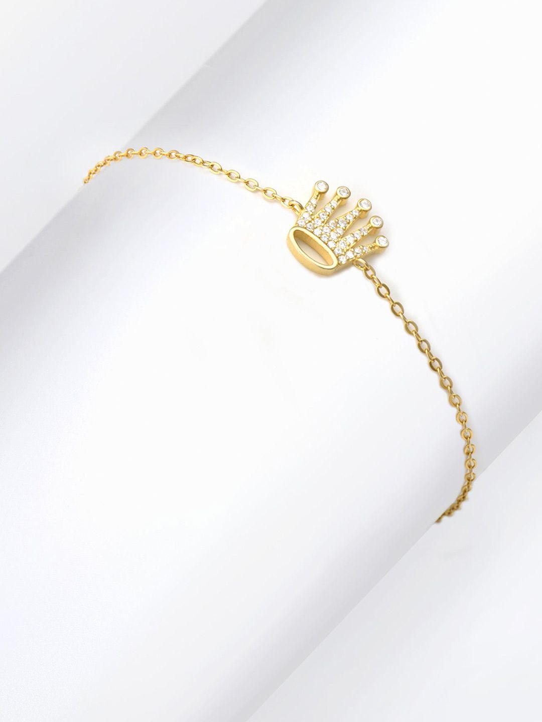 GIVA Women Gold-Toned Sterling Silver Cubic Zirconia Gold-Plated Link Bracelet Price in India