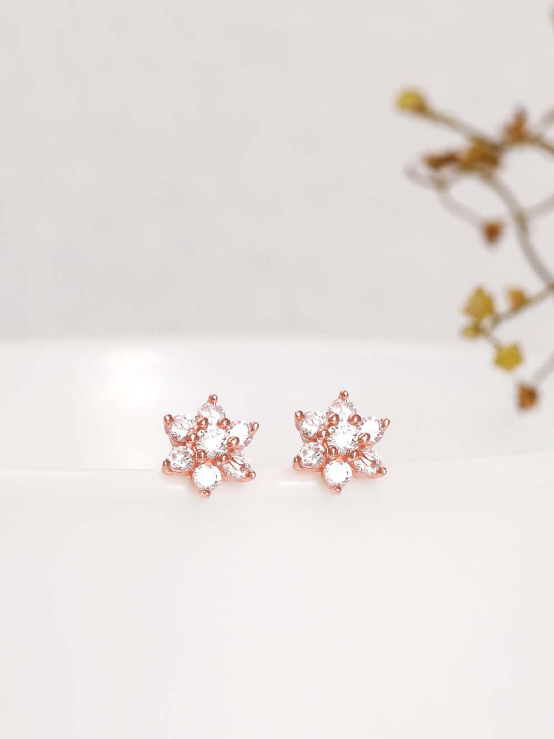 GIVA Rose Gold Floral Studs Earrings Price in India