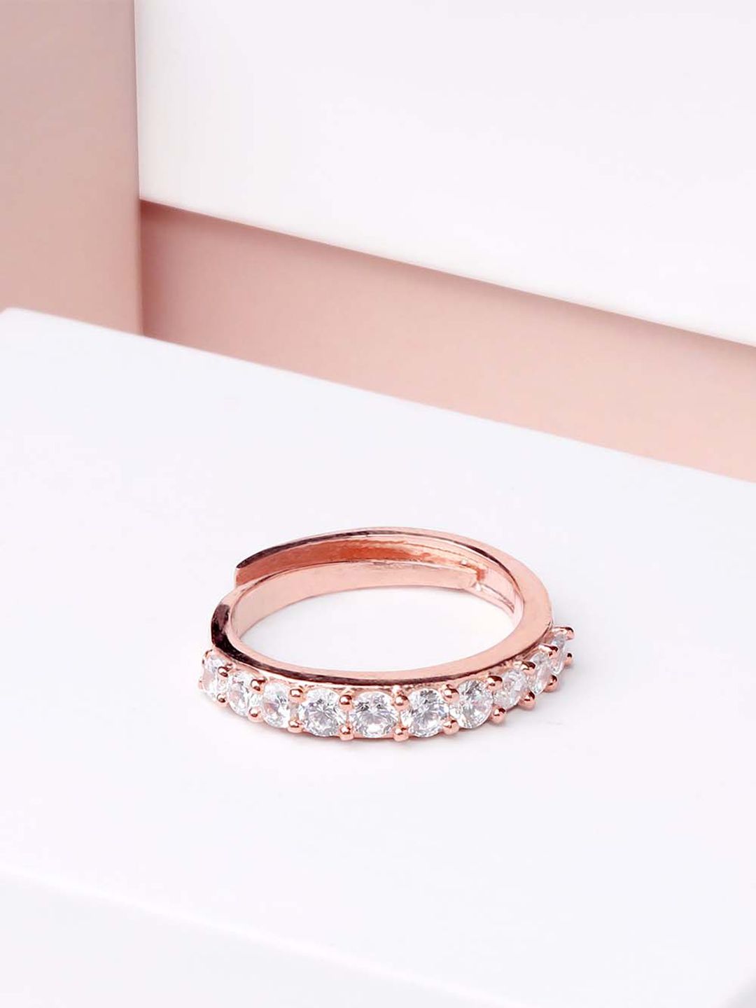 GIVA Rose Gold-Plated & White Sterling Silver Studded Adjustable Finger Ring Price in India
