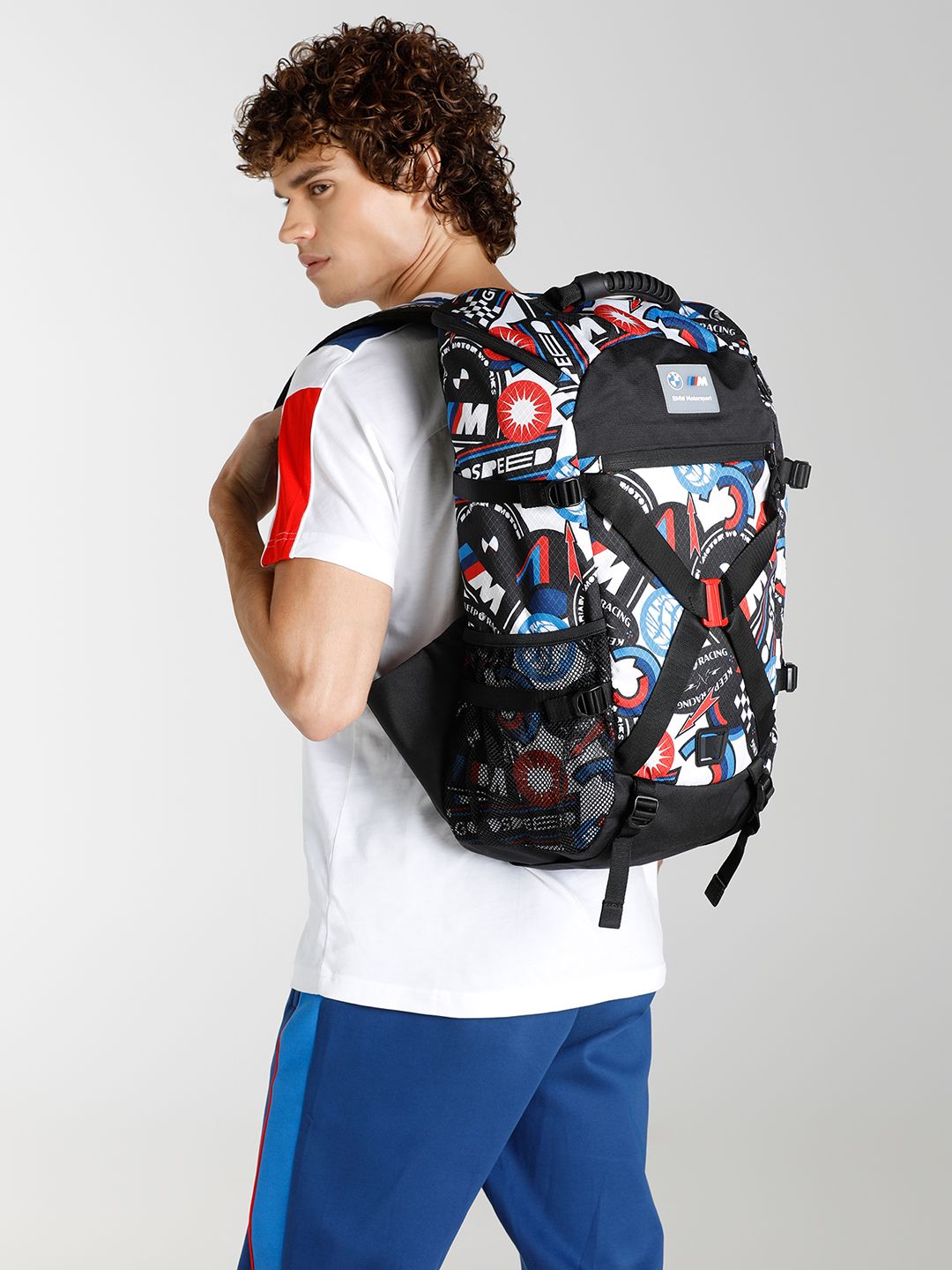 PUMA Motorsport Unisex Black & White Graphic Printed Backpack Price in India