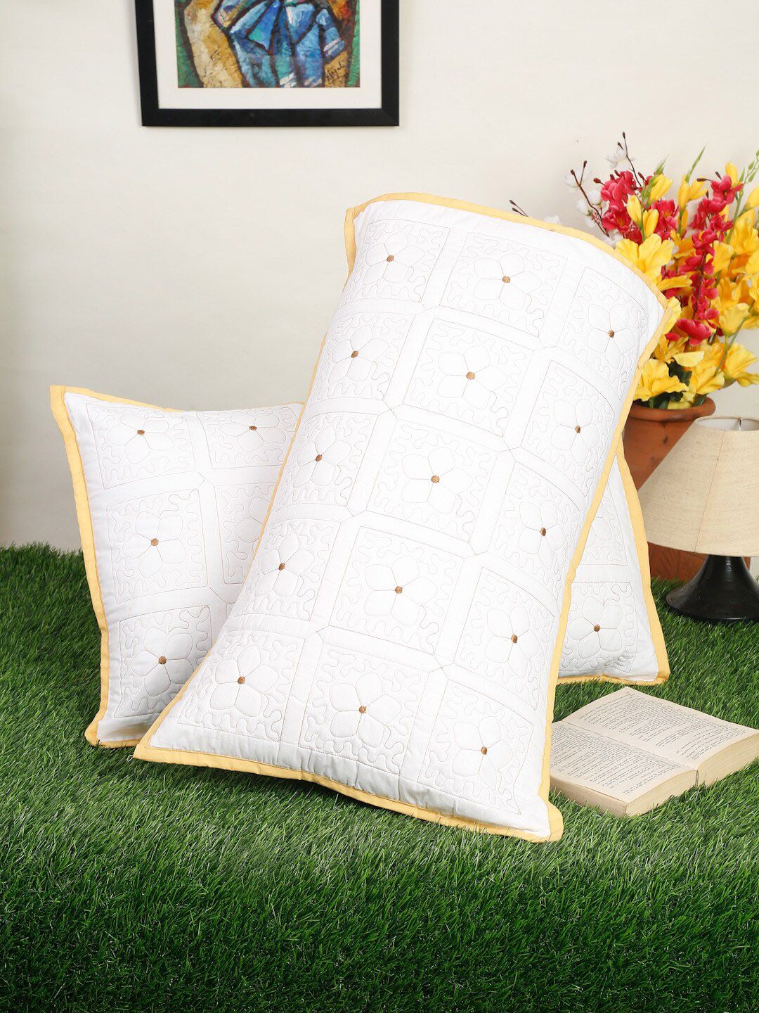 HOSTA HOMES HOSTA HOMES Set Of 2 White Pure Cotton Pillow Covers