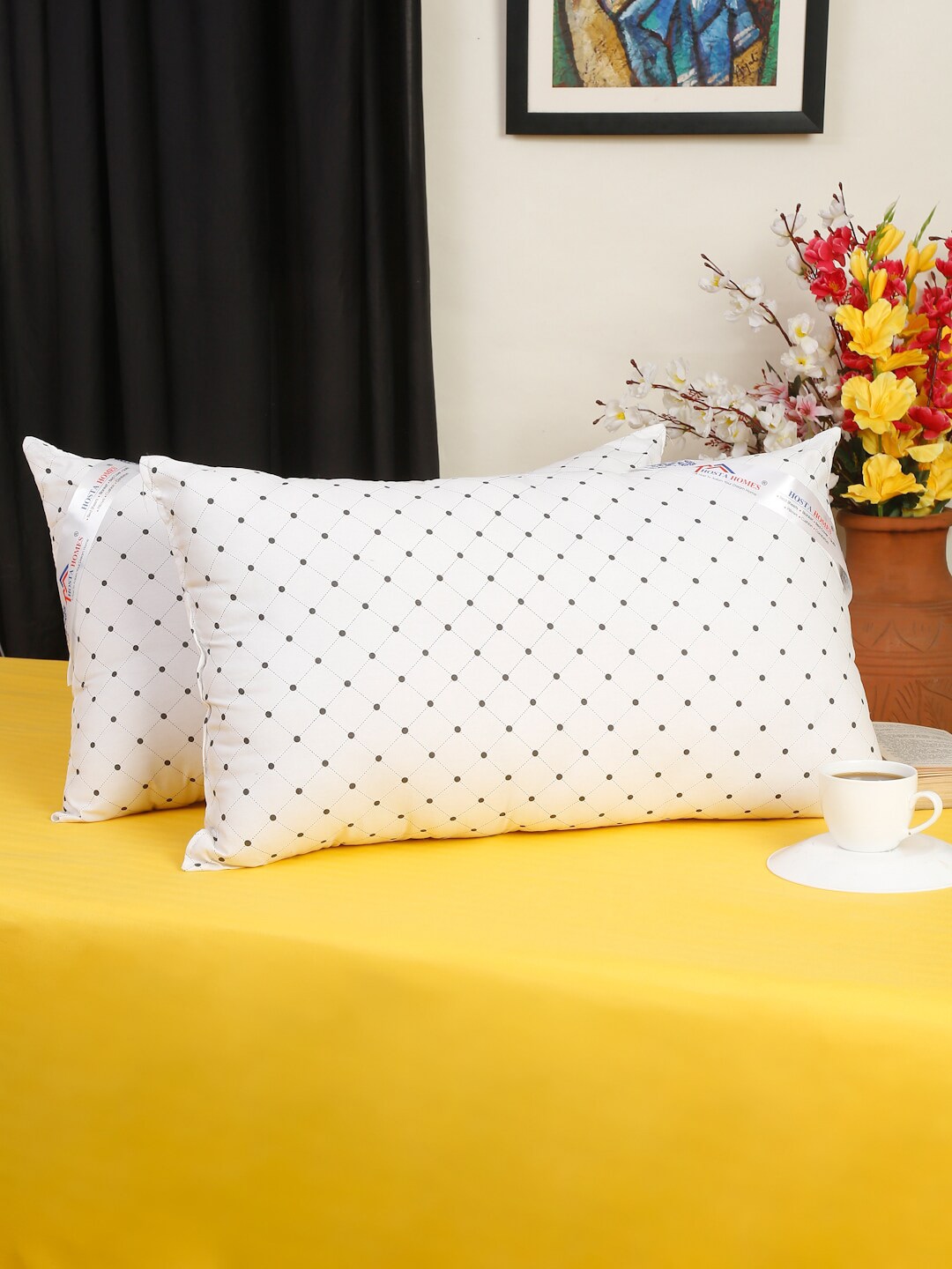 HOSTA HOMES Set Of 2 Black & White Printed Cotton Pillows Price in India