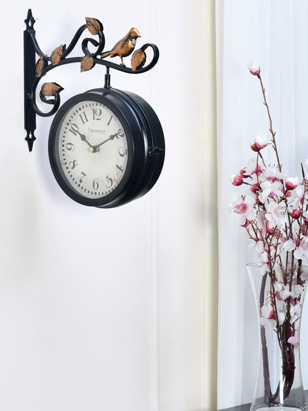 Athome by Nilkamal Black & Gold-Toned Vintage Wall Clock 30 cm Price in India