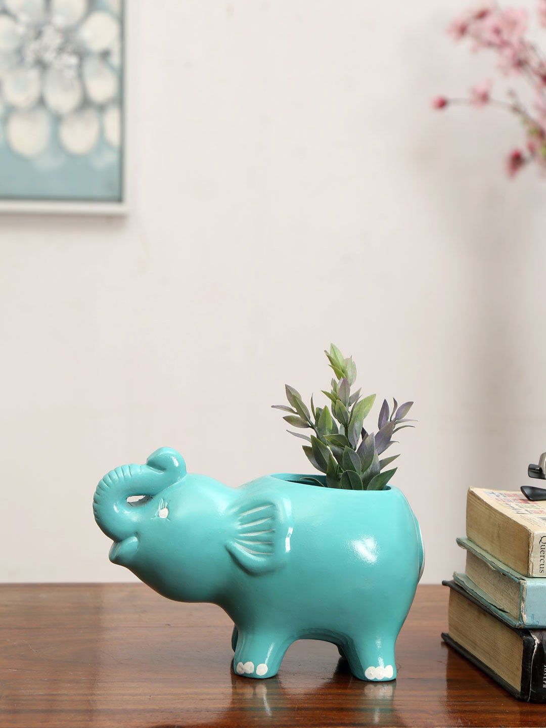 Athome by Nilkamal Sea Green Elephant Terracotta Planter Price in India