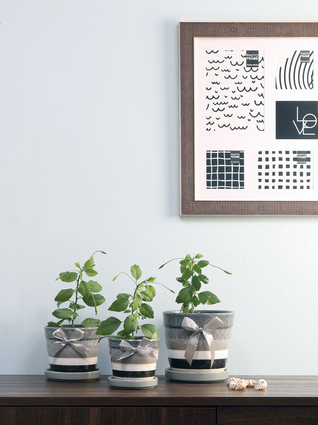 Athome by Nilkamal Set OF 3 Black & White Printed Terracotta Planters Price in India