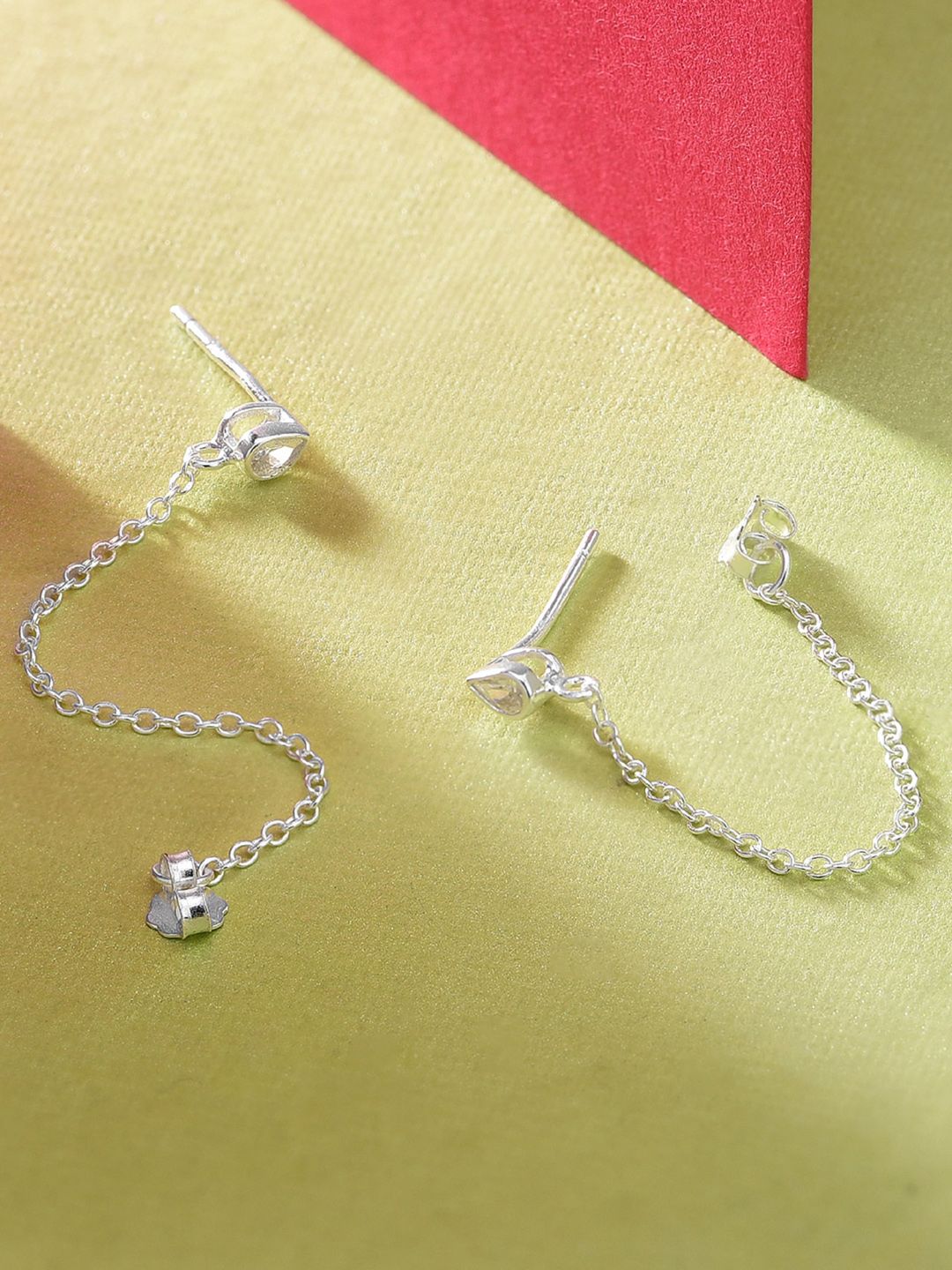 Accessorize Women 925 Pure Sterling Silver Teardrop Chain Drop Earrings Price in India