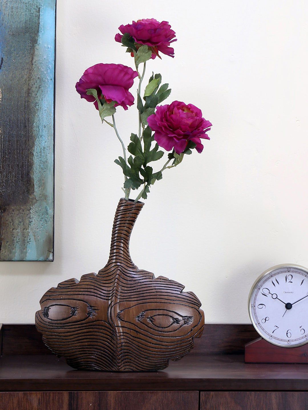 Athome by Nilkamal Brown Ripples Textured Polyresin Vase Price in India
