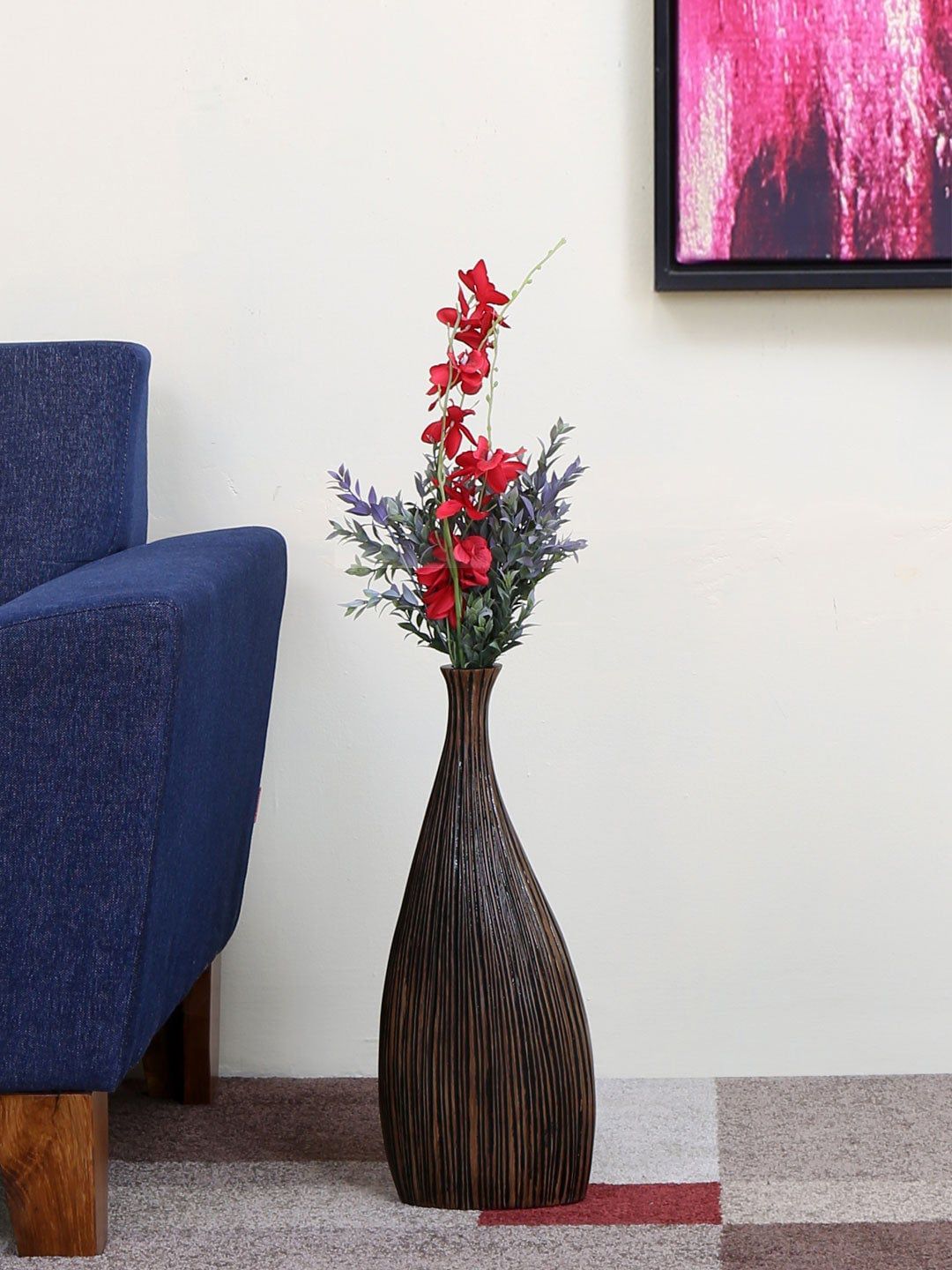 Athome by Nilkamal Brown & Black Textured Vase Price in India