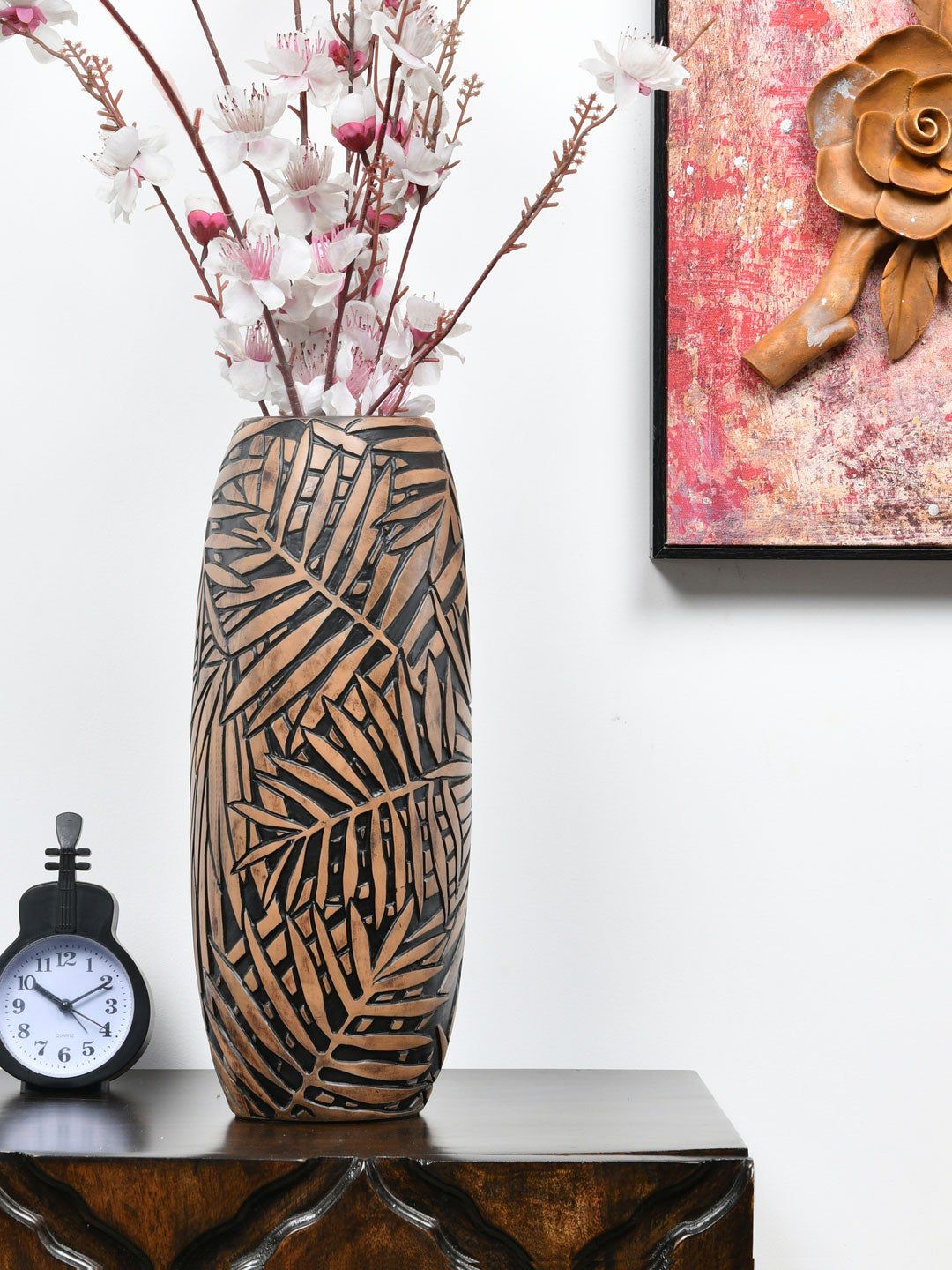 Athome by Nilkamal Brown & Gold-Toned Textured Vase Price in India