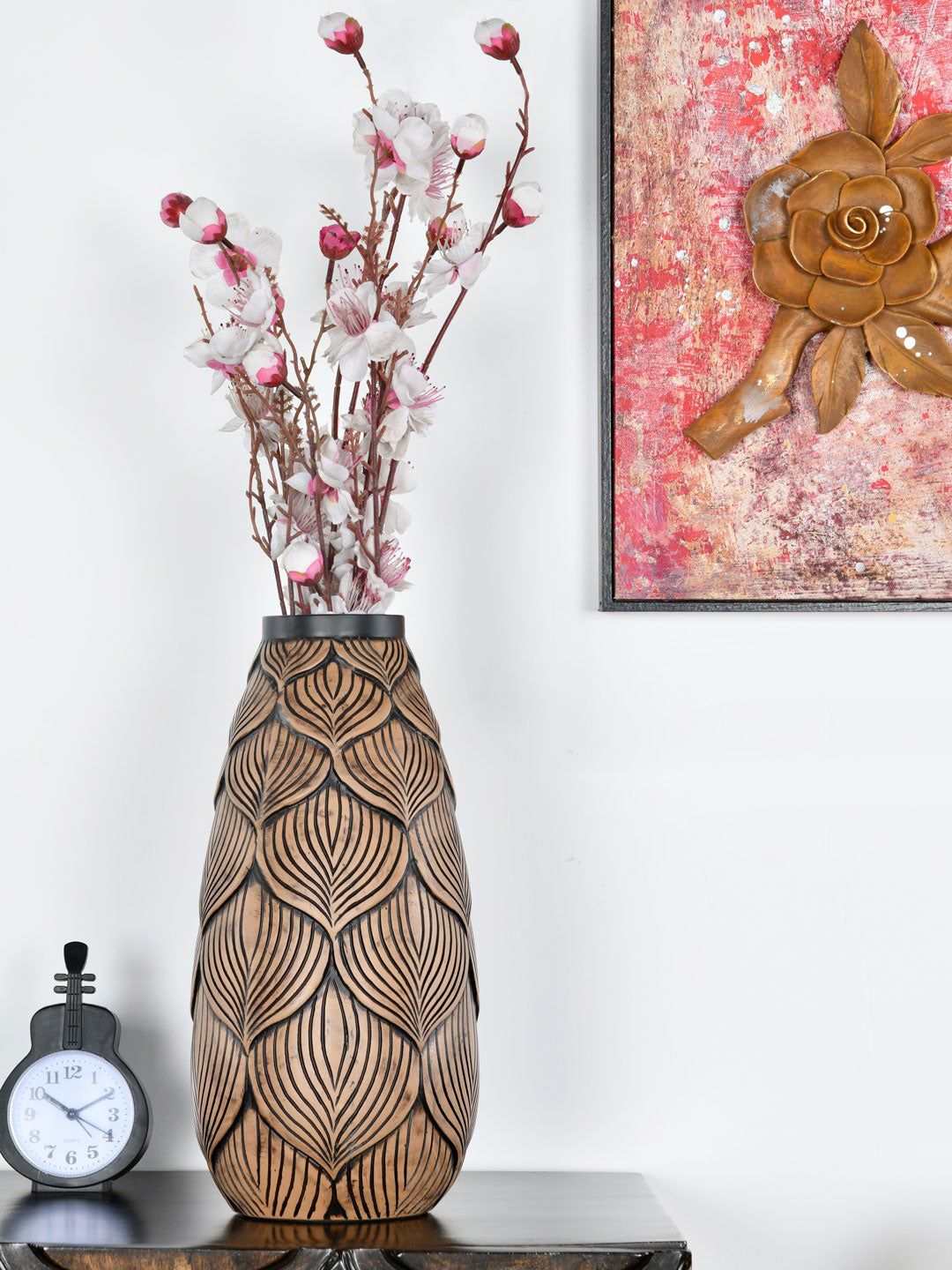 Athome by Nilkamal Brown & Gold Textured Vase Price in India