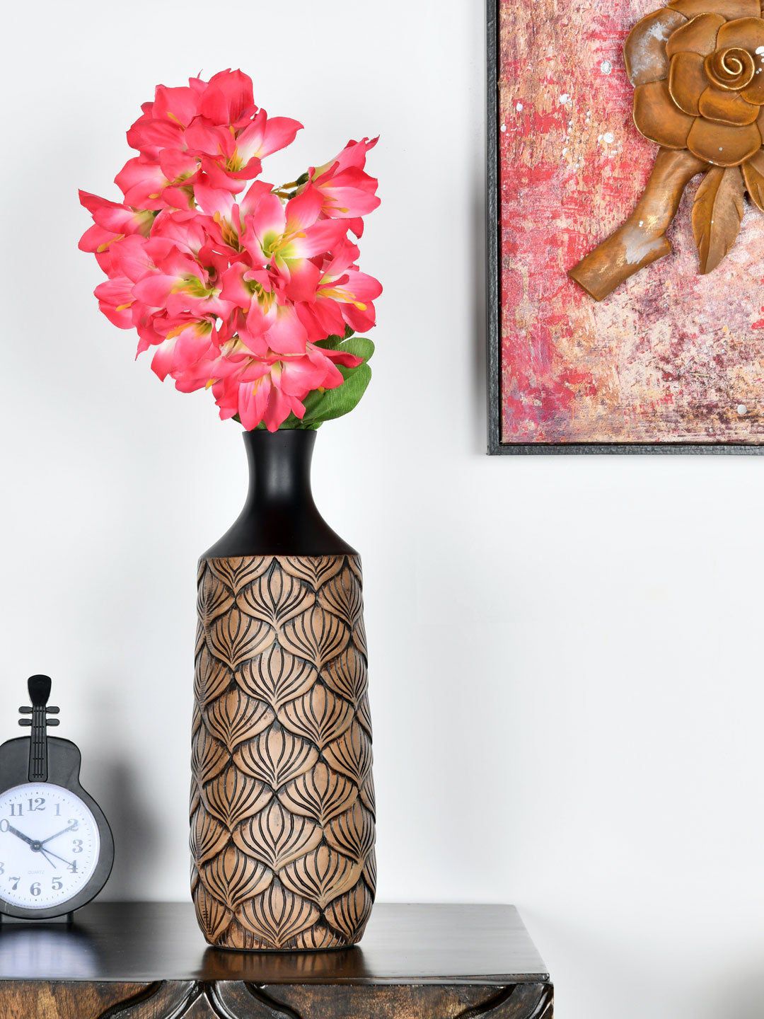 Athome by Nilkamal Brown & Gold Textured  Vase Price in India