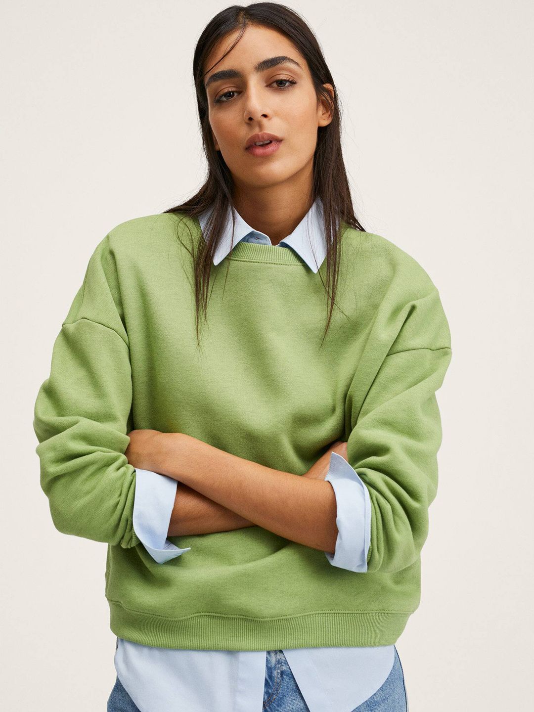 MANGO Women Green Melange Effect Sweatshirt Price in India