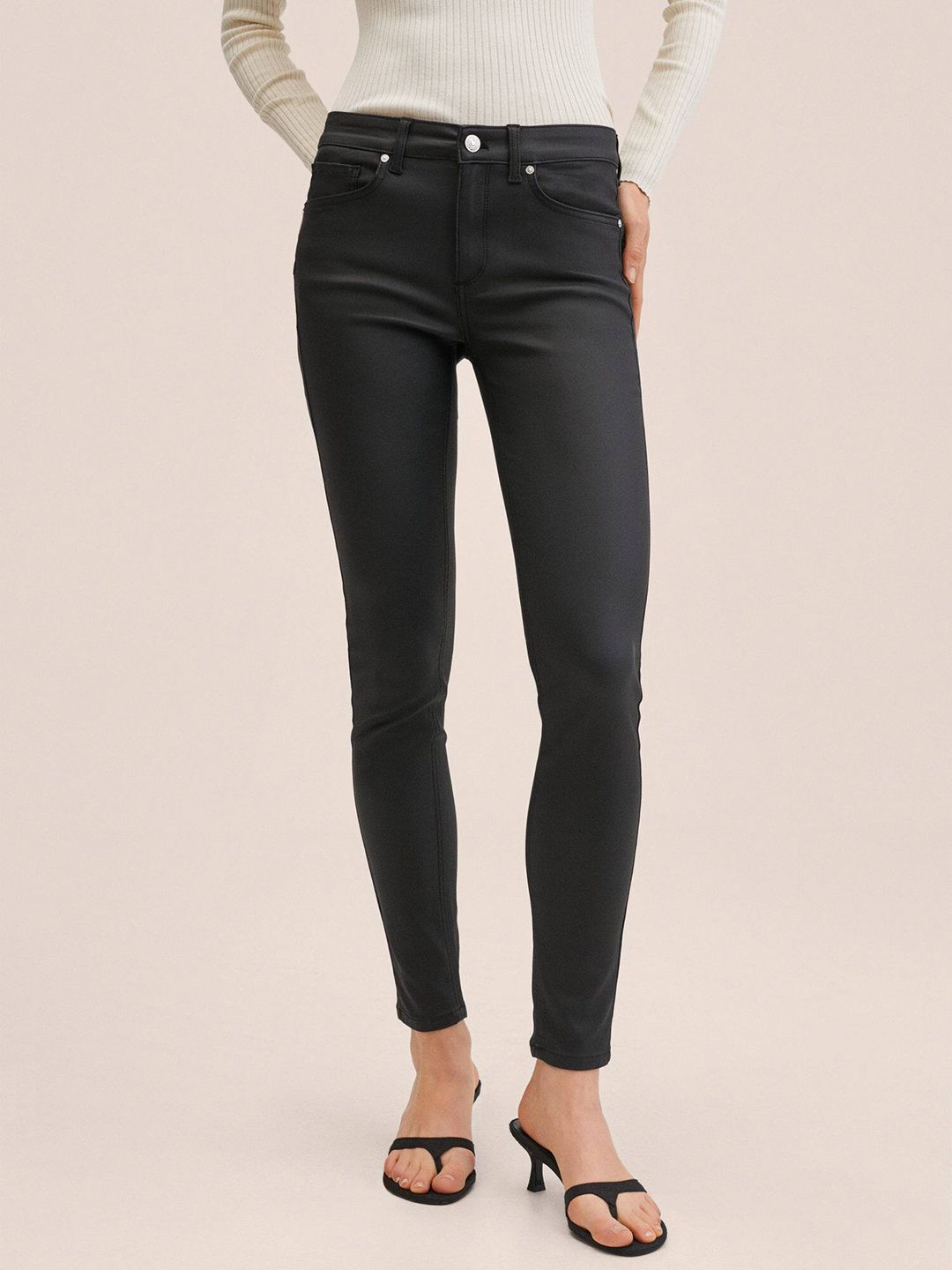 MANGO Women Black Skinny Fit Light Fade Stretchable Jeans Price in India