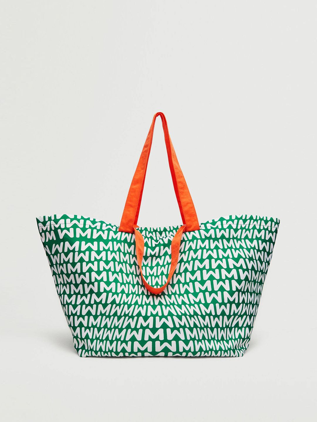 MANGO White & Green Typography Printed Oversized Shopper Shoulder Bag Price in India