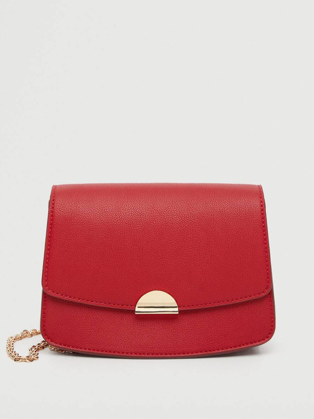 MANGO Red & Gold-Toned Solid Structured Sling Bag Price in India