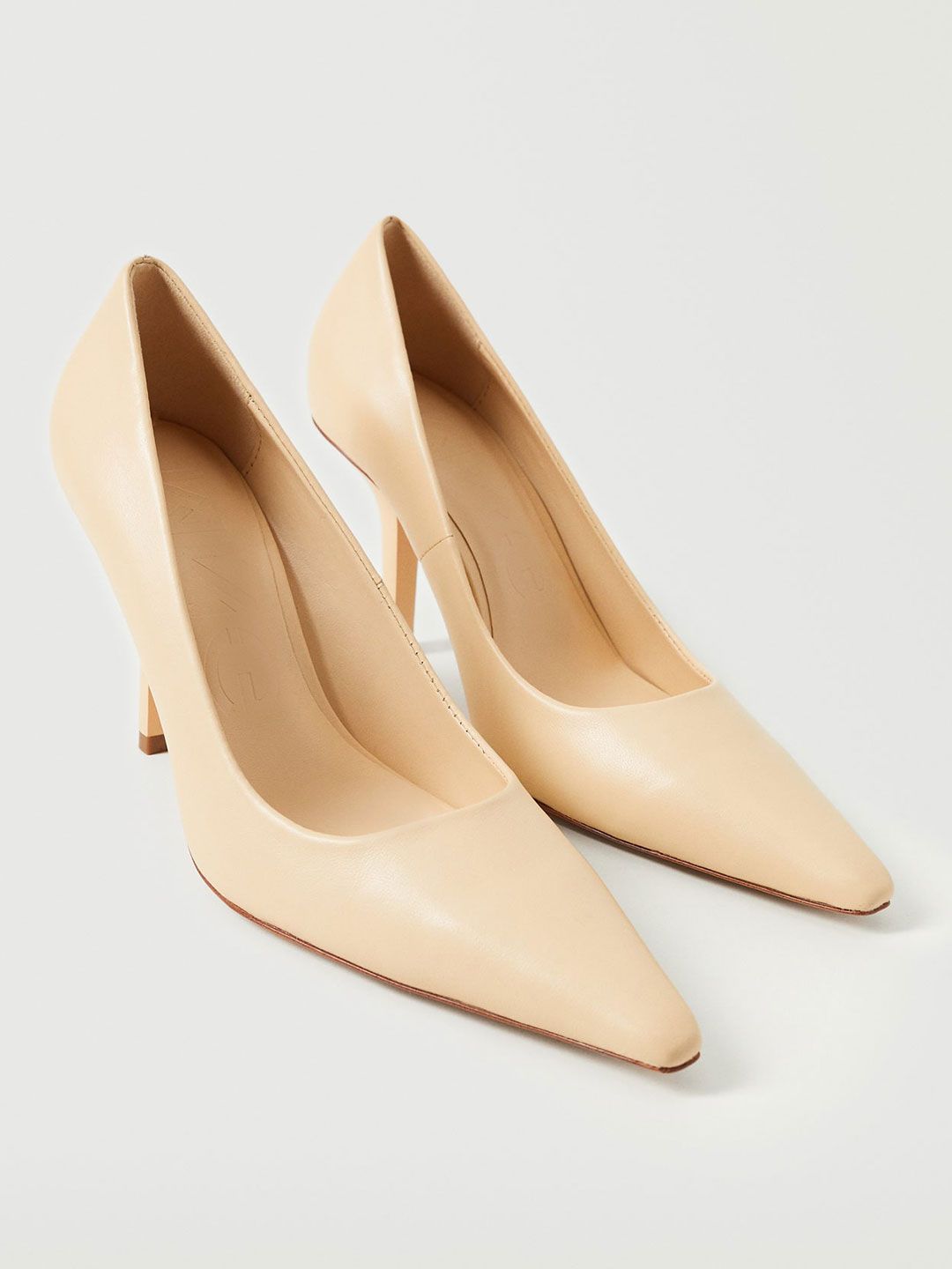 MANGO Women Cream-Coloured Solid Leather Pumps Price in India