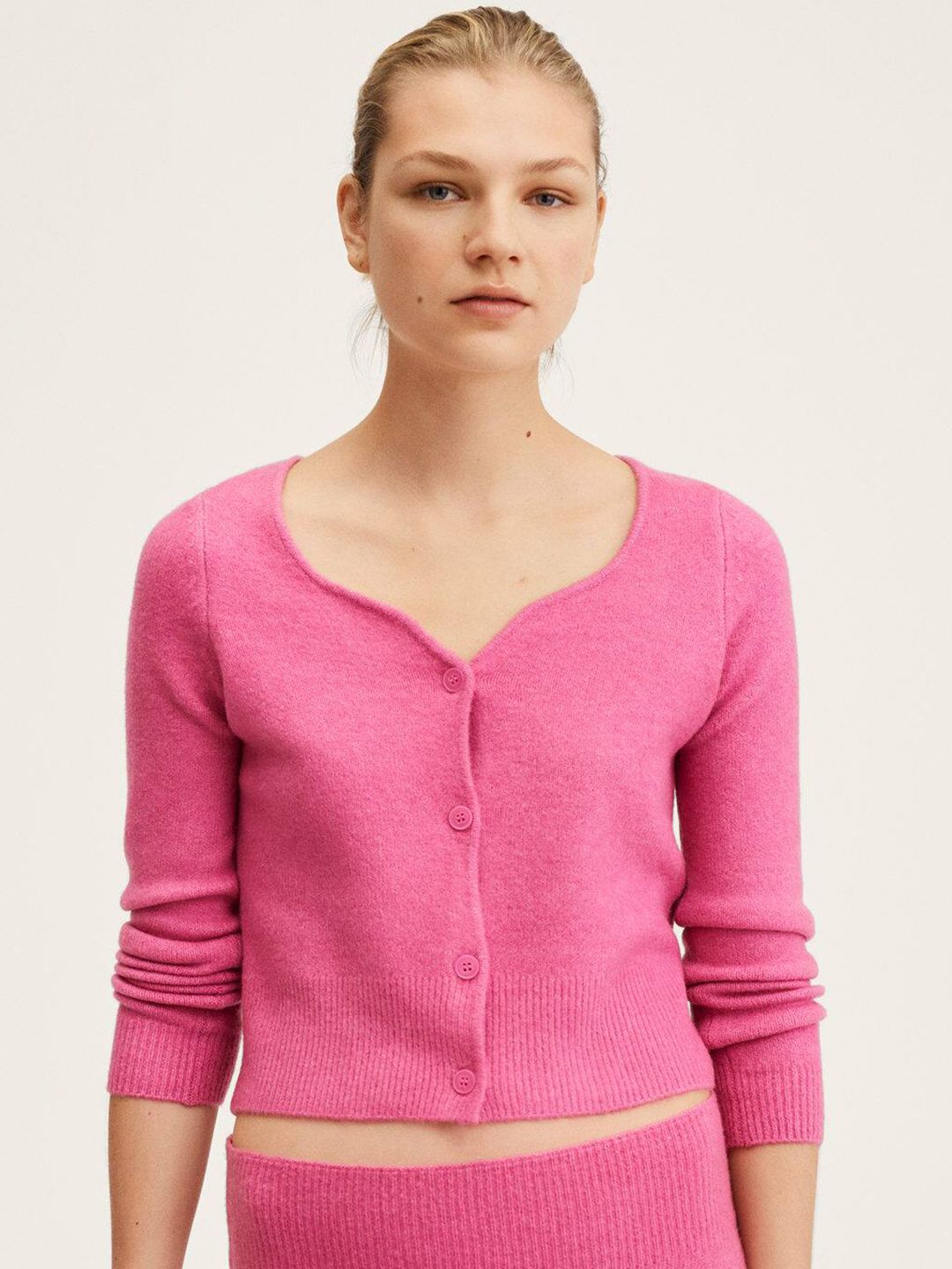 MANGO Women Pink Crop Cardigan Price in India