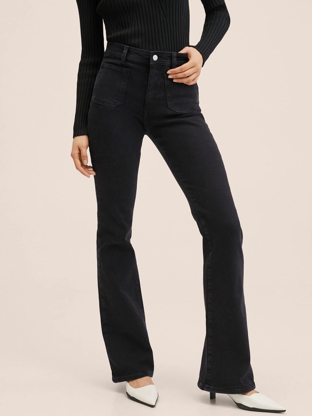 MANGO Women Black Flared Fit Stretchable Jeans Price in India