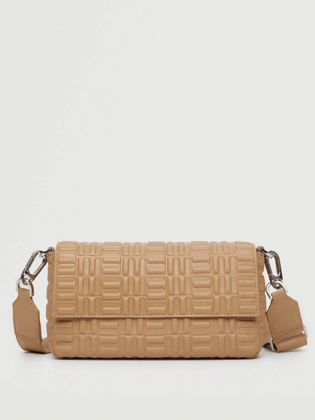 MANGO Beige Geometric Quilted Structured Shoulder Bag with Detachable Sling Strap Price in India