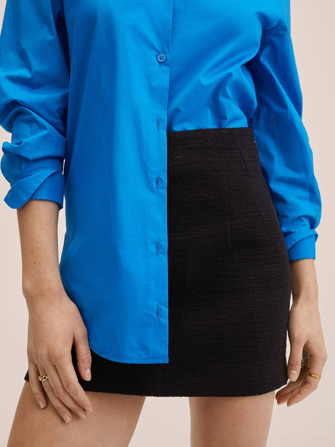 MANGO Women Black Self Design Pure Cotton Knitted Mini Skirt Price in India