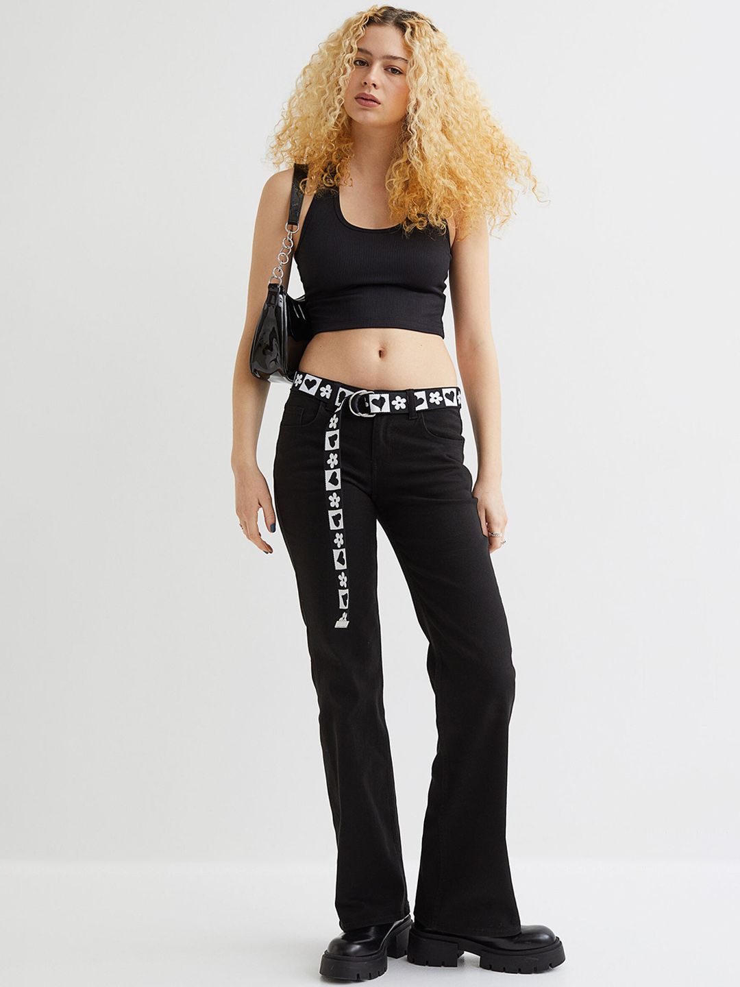 H&M Women Black Flared Twill Trousers Price in India
