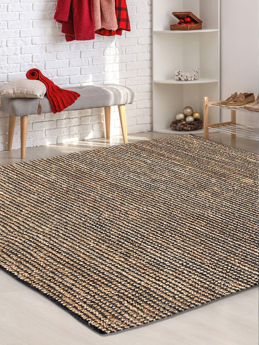 AVI Living Brown & Black GSM 450 Self-Design Carpet Price in India