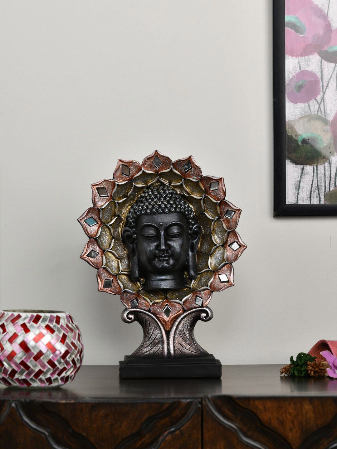 Athome by Nilkamal Brown & Gold Buddha Face on Tree Showpiece Price in India