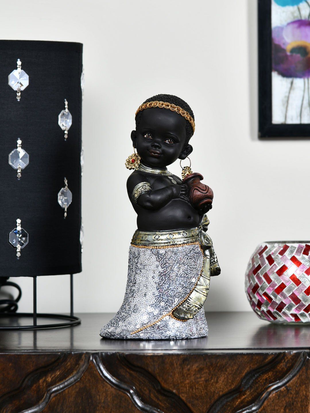 Athome by Nilkamal Black Tribal Girl Holding Pot Showpiece Price in India