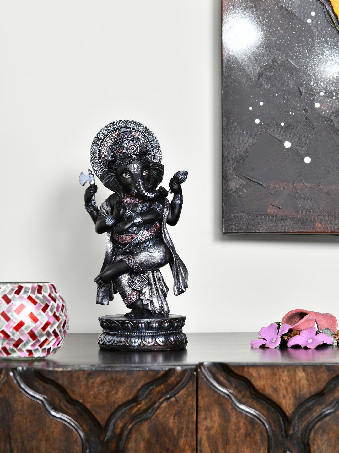 Athome by Nilkamal Black & Silver Standing Natraj Ganesha Showpiece Price in India