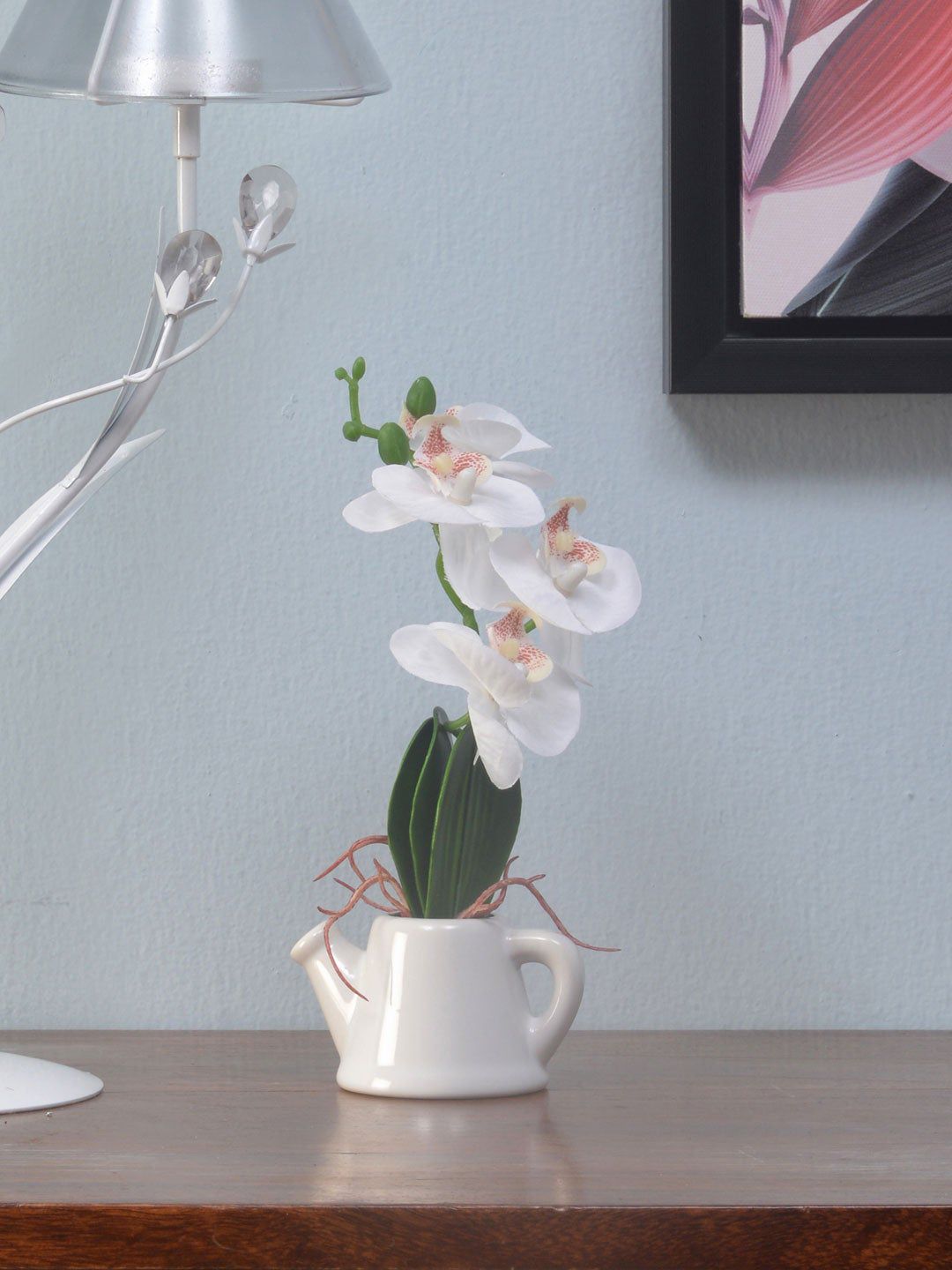 Athome by Nilkamal White & Green Orchid Tepot Potted Artificial Plant Price in India