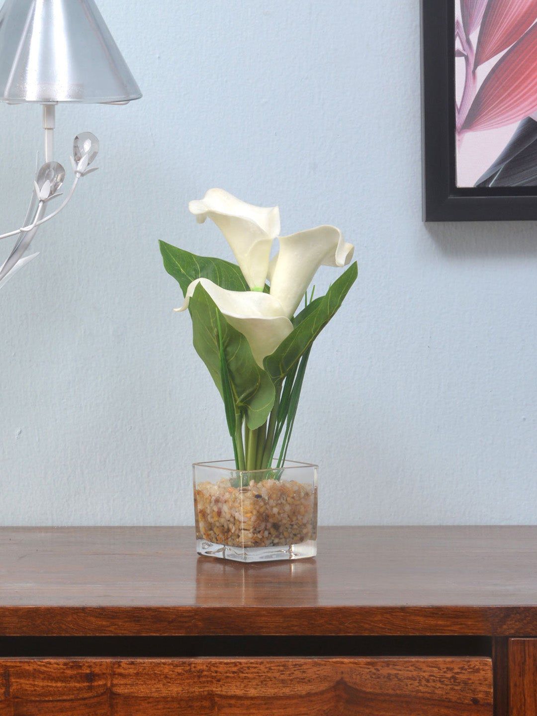 Athome by Nilkamal White Lilly Glass Potted Plant Price in India