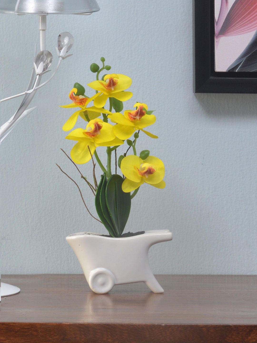 Athome by Nilkamal Unisex Yellow Orchid Potted Artificial Plant Price in India