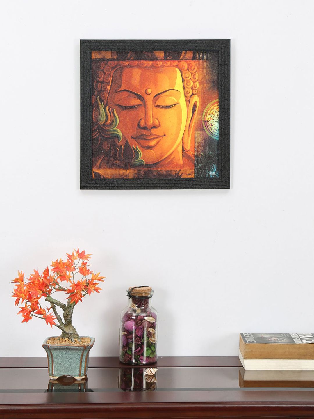 Athome by Nilkamal Gold Toned Buddha Face & Lotus Painting Price in India