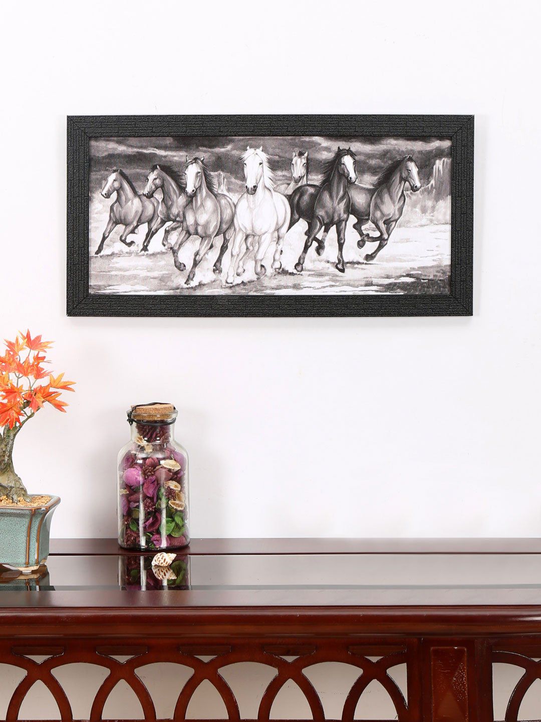 Athome by Nilkamal  Black & White Seven Horses Painting Wall Art Price in India