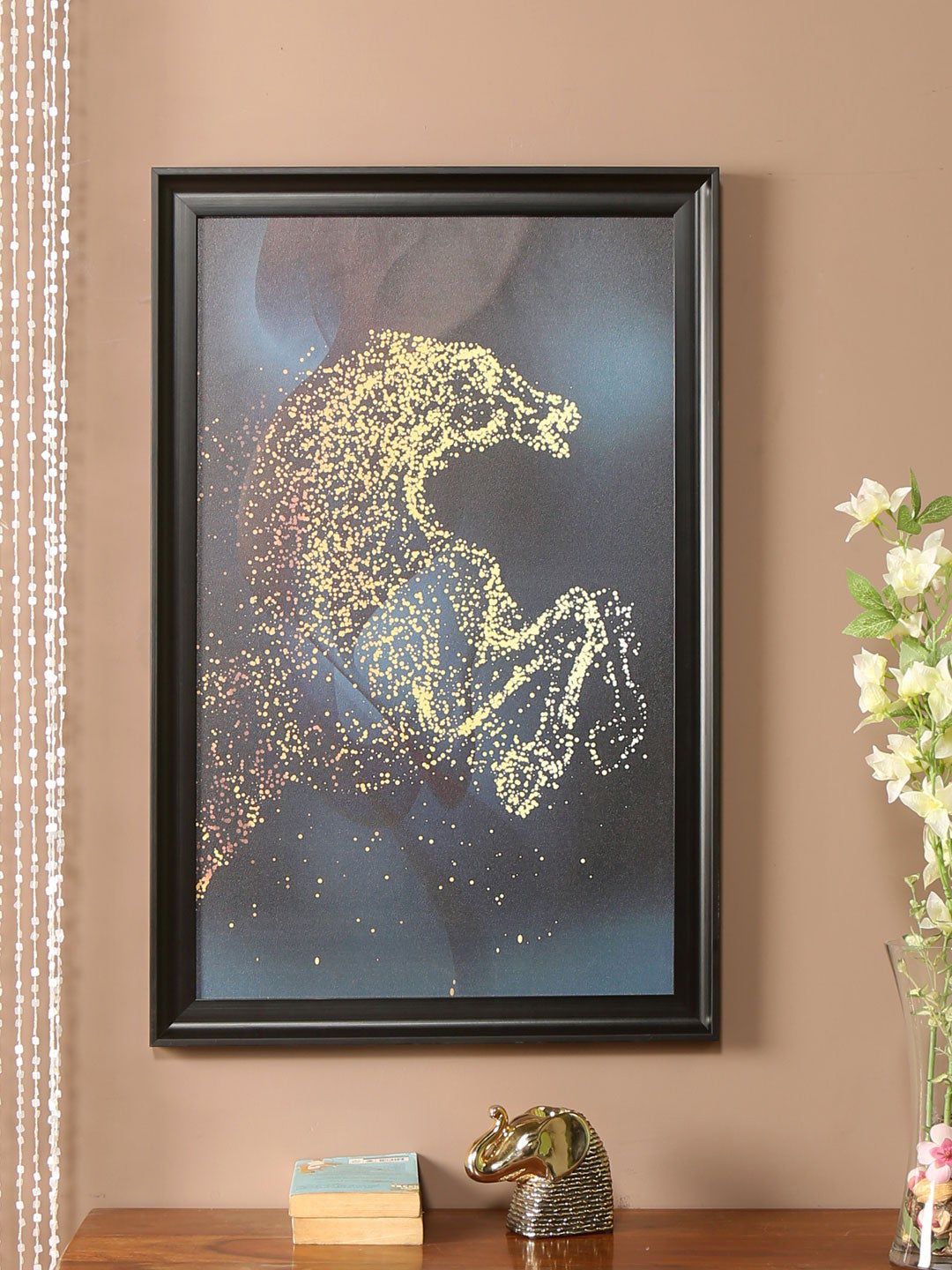Athome by Nilkamal Black & Gold-Toned Jumping Horse Painting Price in India