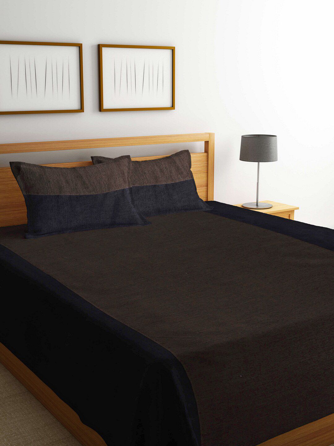 KLOTTHE Brown Solid Pure Cotton Double Bed Cover with 2 Pillow Covers Price in India